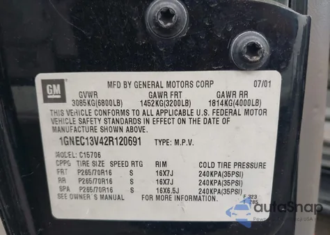 2002 Chevrolet Tahoe Ls z USA, uszkodzony, nr VIN 1GNEC13V42R120691